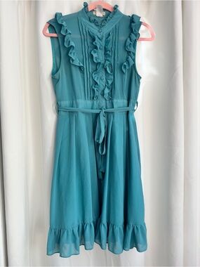 Teal Ruffle Tie-Waist Dress